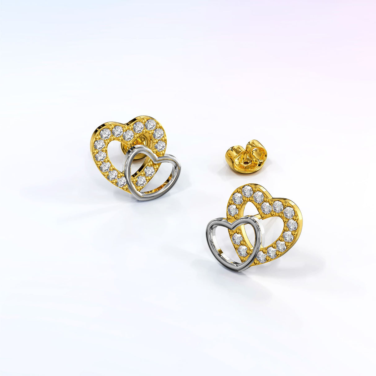 Krystal Couture Twin Hearts Stud Earrings Embellished with Swarovski Crystals