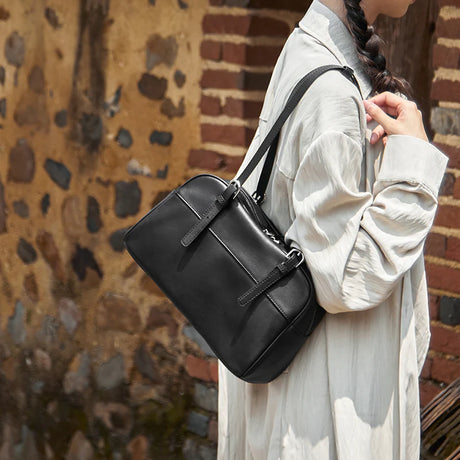 Nalandu Vintage Leather Bowling Bag - Black