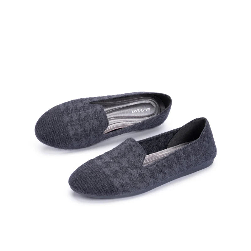 Houndstooth Knit Slip-On Flat Loafers - Charcoal