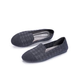 Houndstooth Knit Slip-On Flat Loafers - Charcoal