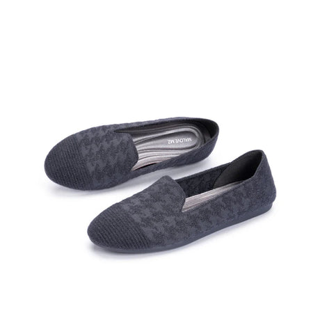 Houndstooth Knit Slip-On Flat Loafers - Charcoal
