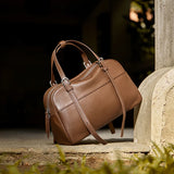 Nalandu Vintage Leather Bowling Bag - Camel