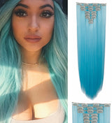 Thick High Grade Blue Straight Hair 7Piece 16Clips 20" Hair Extension