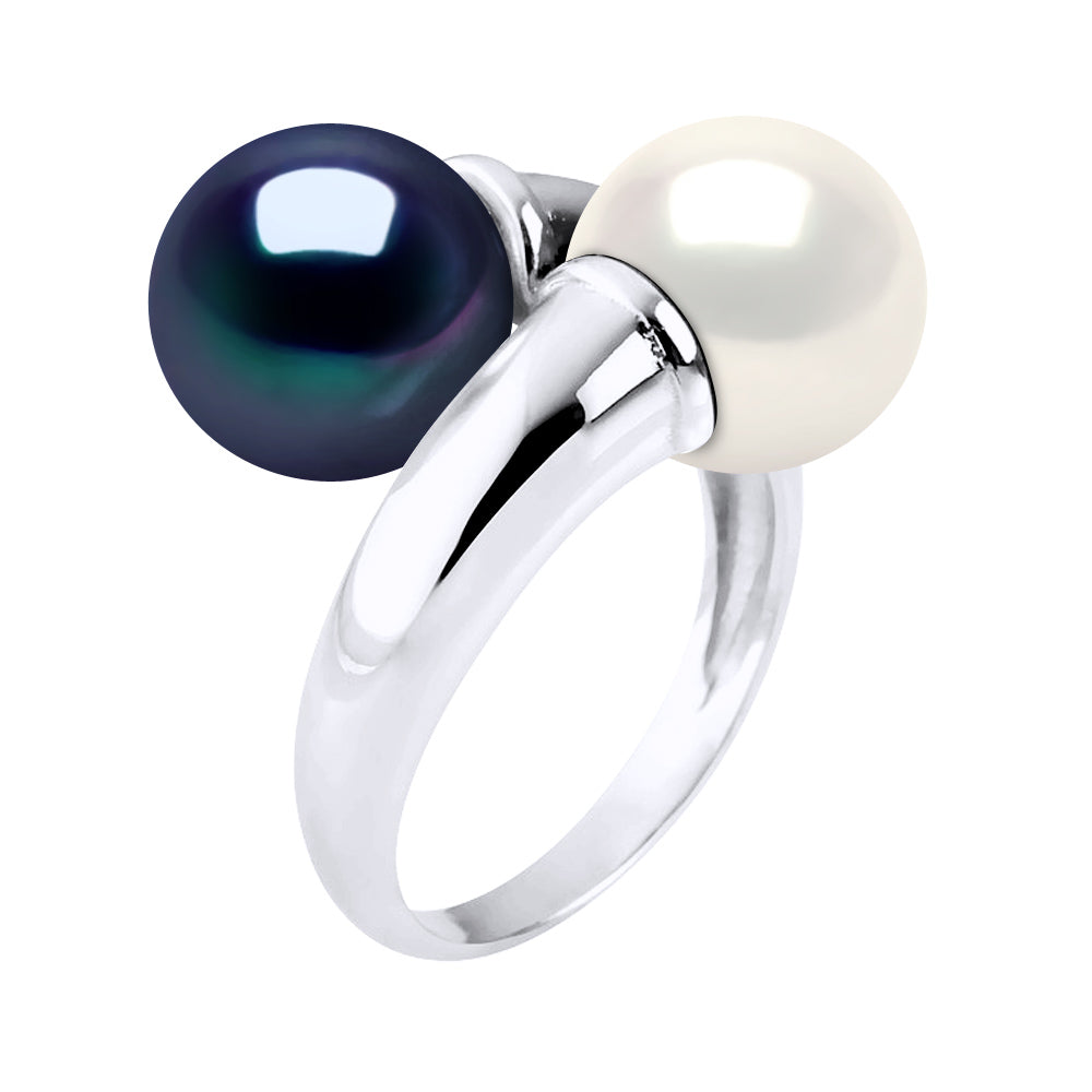 Ring "You & Me" Bulk - "Natural White" + "Black Tahitian Style" - Longueur 42 cm