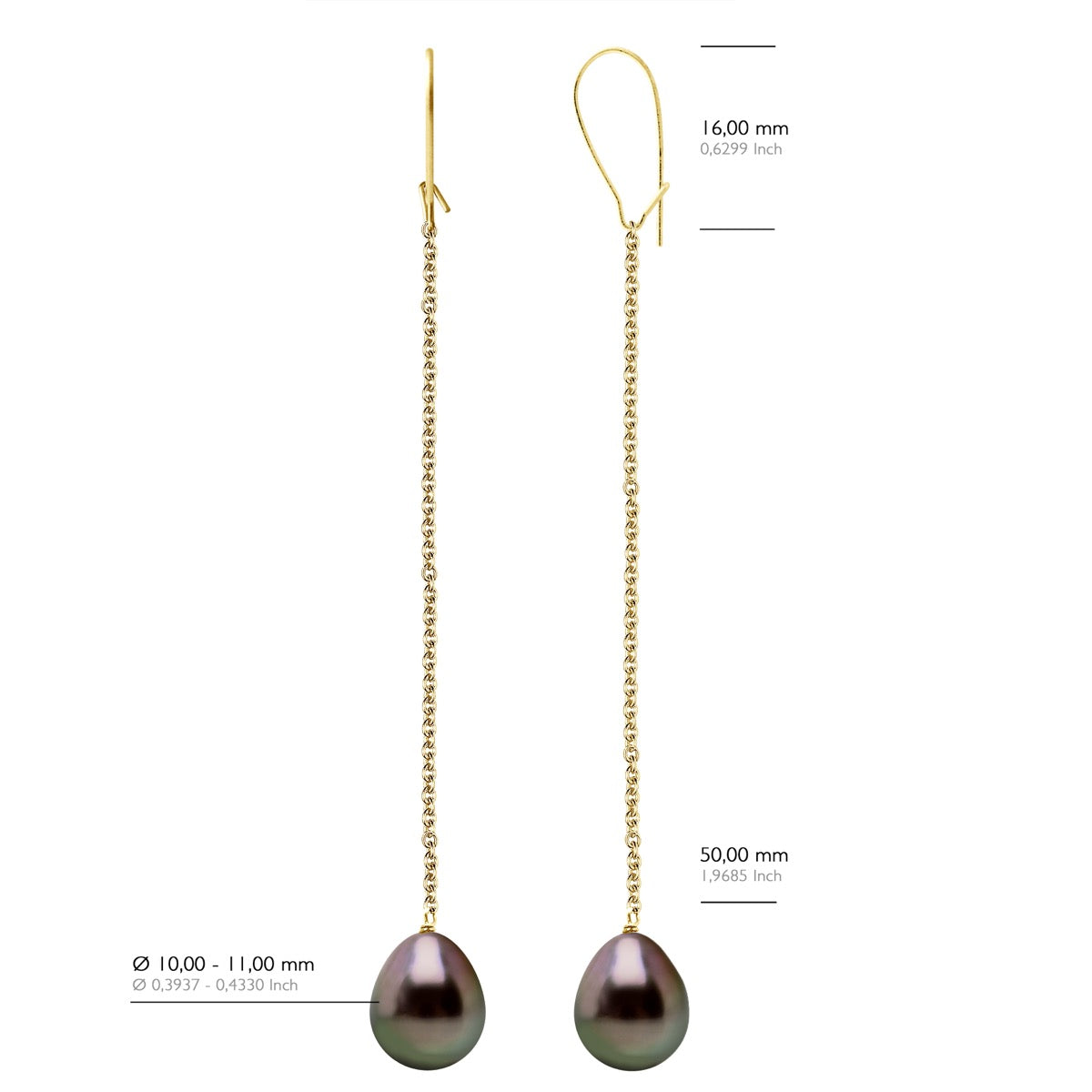 Earrings Real Cultured Tahiti Pearls Pear 10-11 mm - Longueur 42 cm