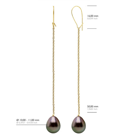 Earrings Real Cultured Tahiti Pearls Pear 10-11 mm - Longueur 42 cm