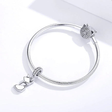 Solid 925 Sterling Silver Origami Cat Pandora Inspired Charm