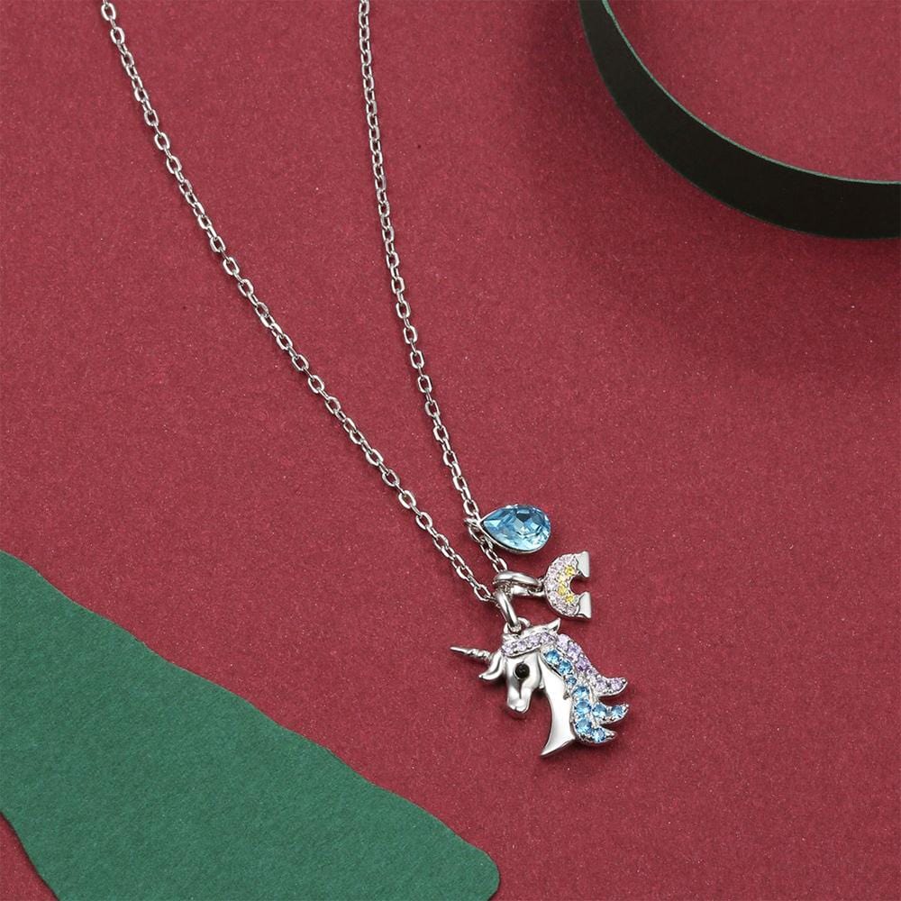 Krystal Couture Unicorn with Blue Crystal and Rainbow Pendants Necklace Embellished with SWAROVSKI Crystals