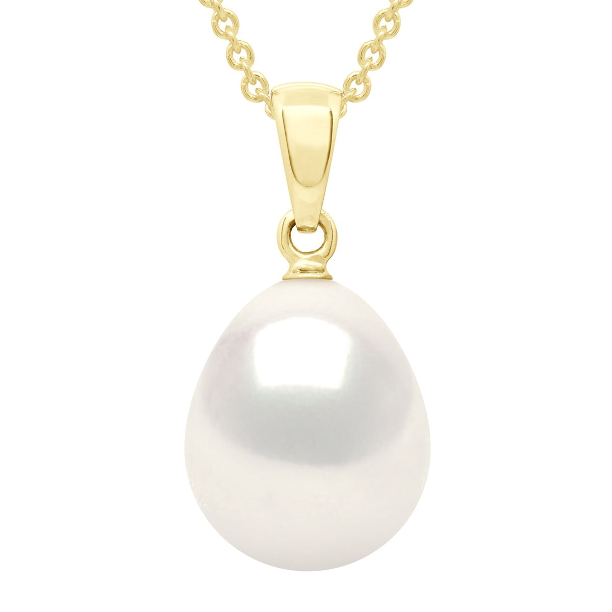Beaded Pendant Solid Articulated In Yellow Gold 750 and Real Cultured Freshwater Pearl Pear 10-11 mm - Natural Pearl White - Length chain offered for free 42 cm