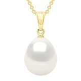 Beaded Pendant Solid Articulated In Yellow Gold 750 and Real Cultured Freshwater Pearl Pear 10-11 mm - Natural Pearl White - Length chain offered for free 42 cm