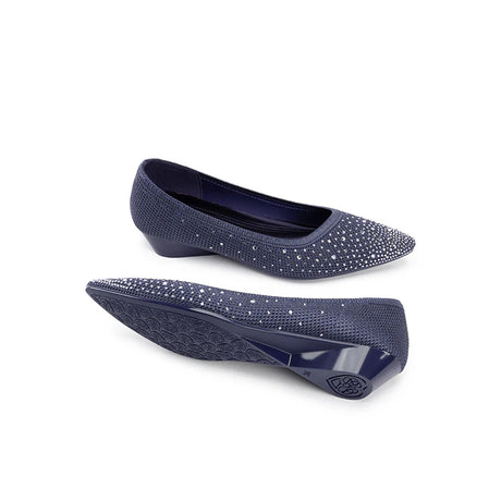 Rhinestone Gradient Knit Pointed Toe Wedge Flats - Navy