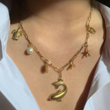 Bullion Gold Beaded Sea Gold Charm Gold Necklace