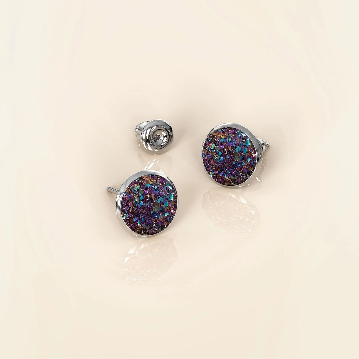 Bullion Gold Amalgam White Gold Layered Champagne Stone Stud Earrings 15mm