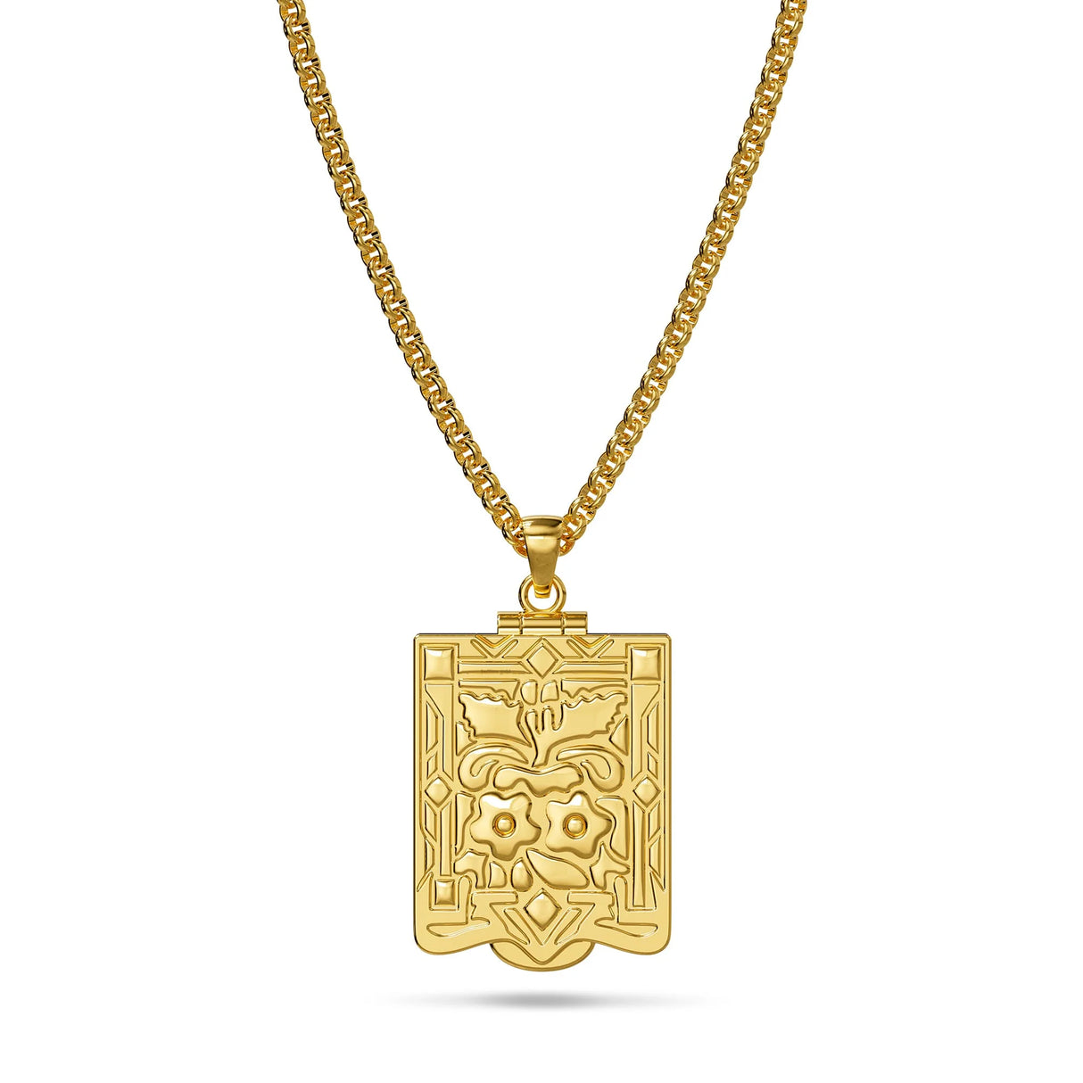 Bullion Gold Engraved Shield Photo Locket Necklace