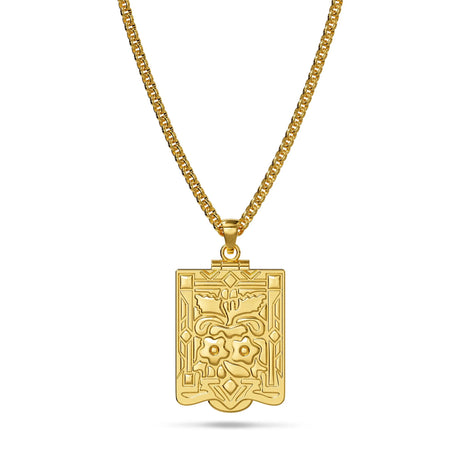 Bullion Gold Engraved Shield Photo Locket Necklace
