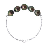 Bracelet 5 Real Cultured Tahiti Pearls Passing Through Circled 8-9 mm Alternating with Small Rings- Link "Forçat" In White Gold 375 - Longueur 18 cm