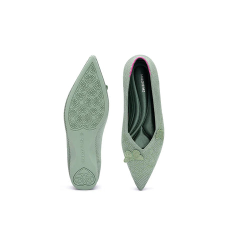Butterfly Floral Knit Pointed Toe Ballet Flats - Mint