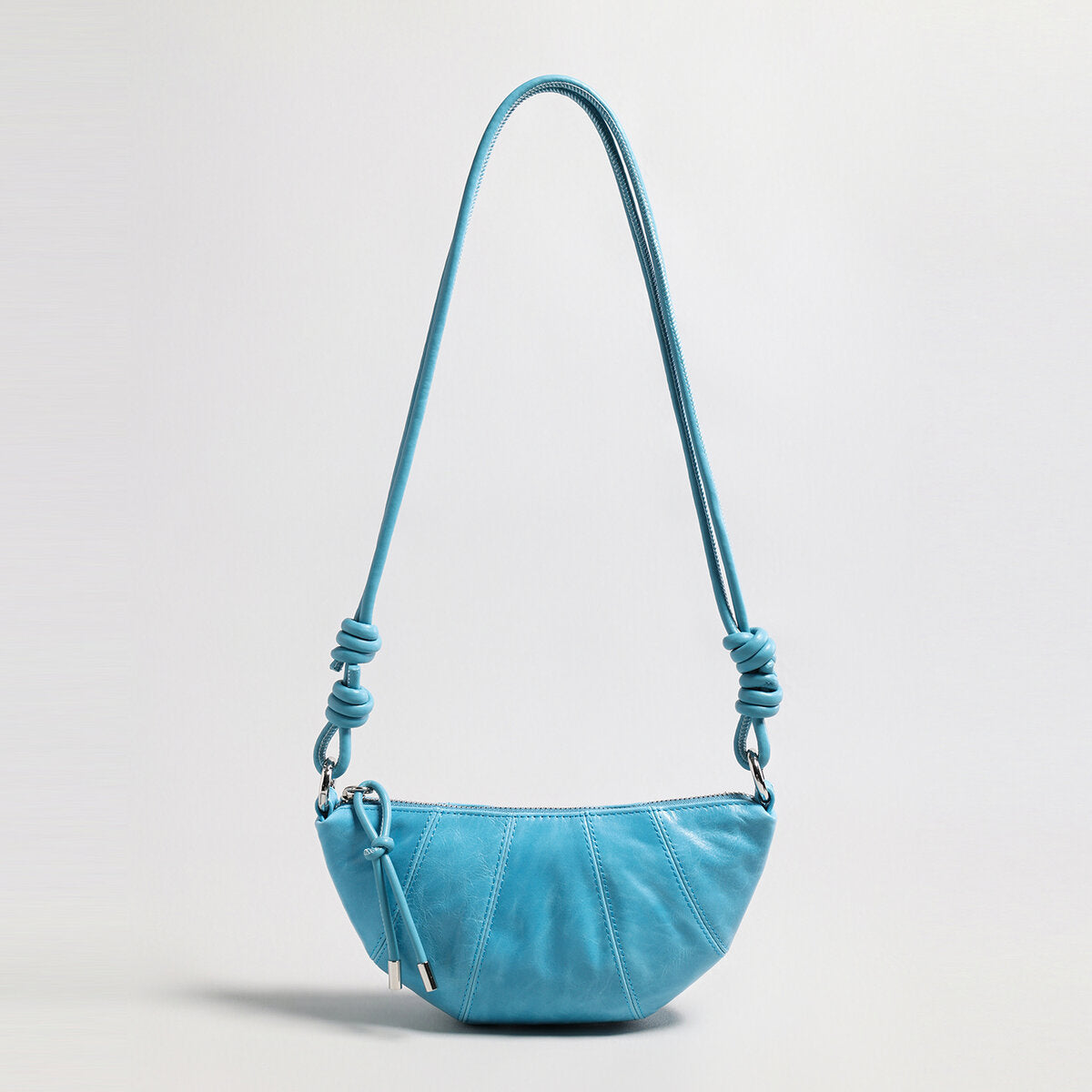 Oil-Wax Leather Crescent Shoulder Bag - Blue