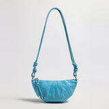 Oil-Wax Leather Crescent Shoulder Bag - Blue