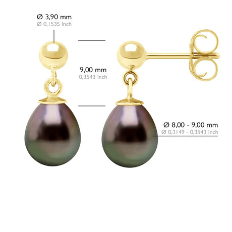 Earrings Real Cultured Tahiti Pearls Pear 8-9 mm - Longueur 42 cm