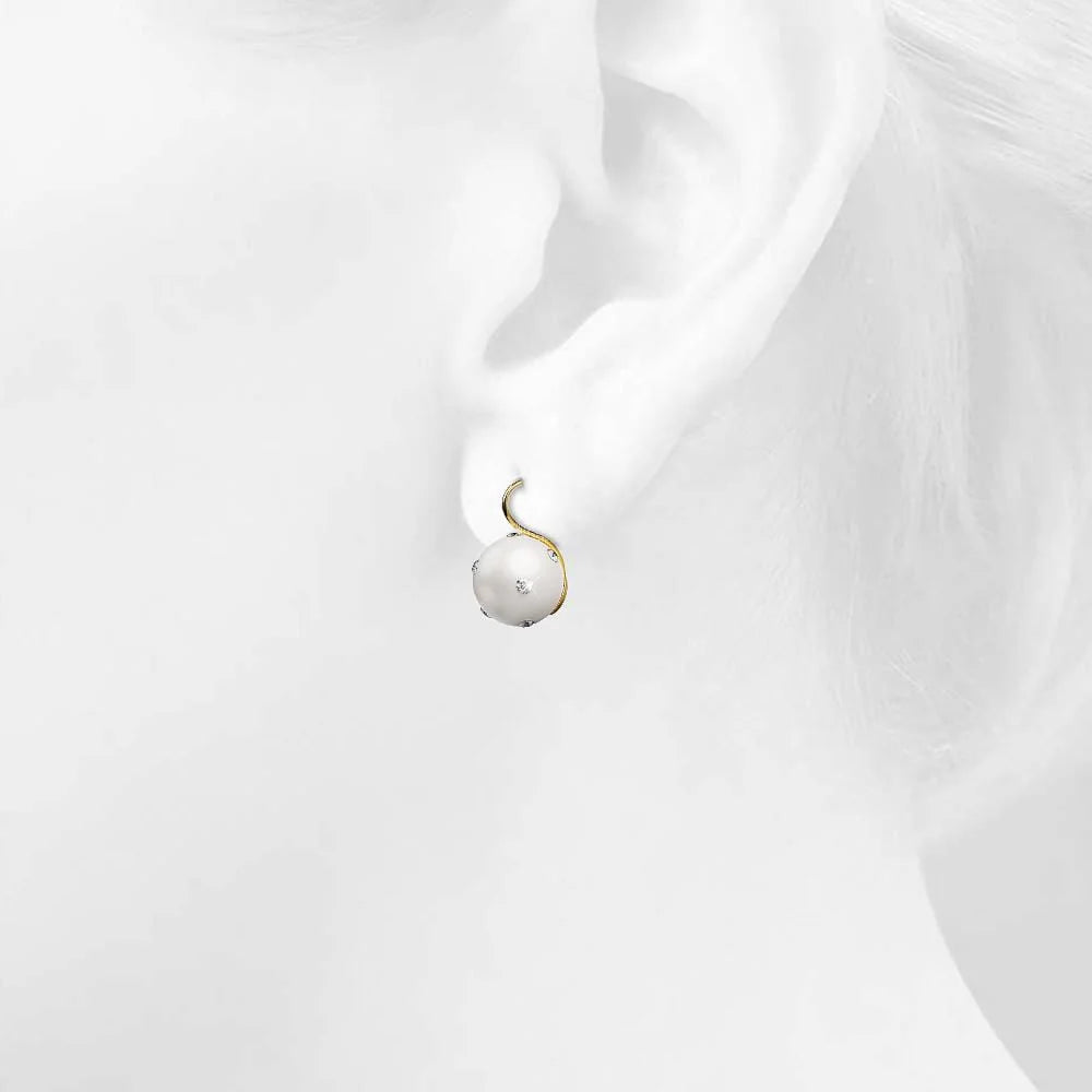 Krystal Couture Crystal Embellished Large Round Shell Pearl Hook Back Earrings