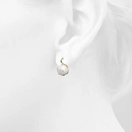Krystal Couture Crystal Embellished Large Round Shell Pearl Hook Back Earrings