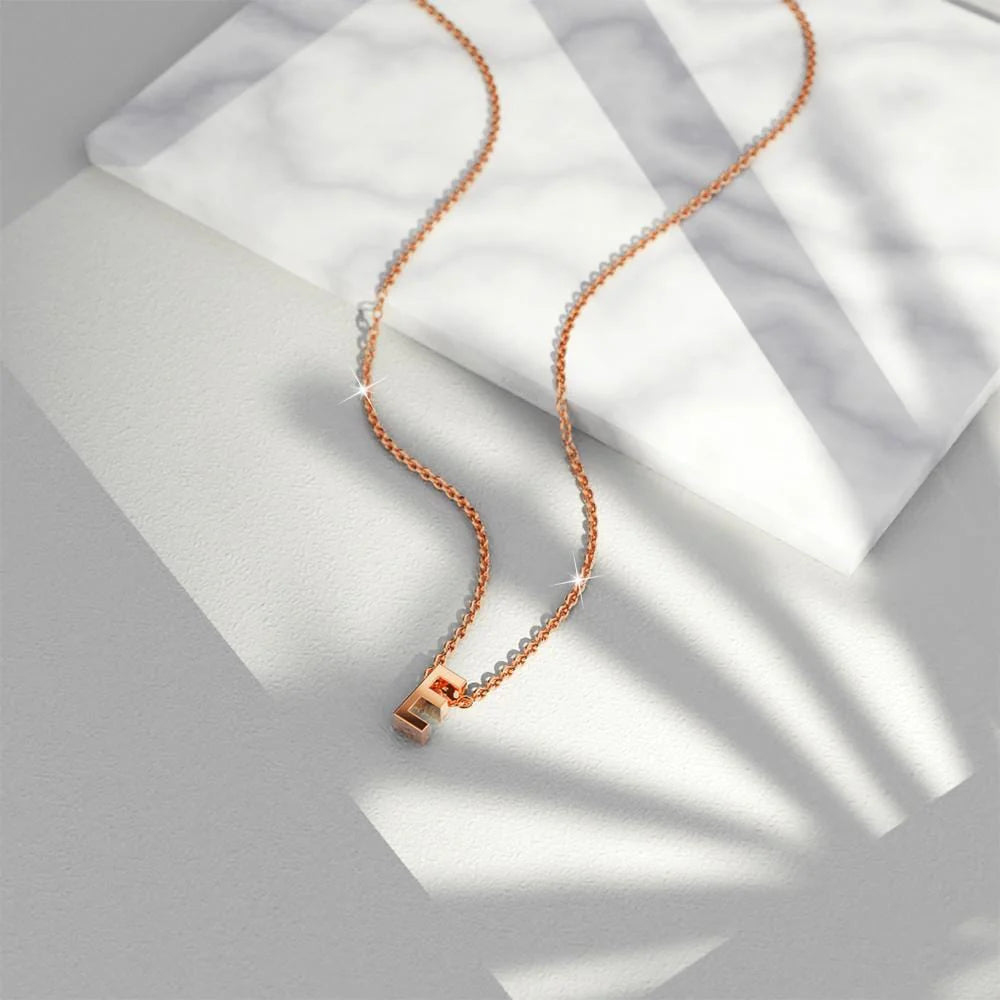 Bullion Gold Initials Brick Alphabet Letter Necklace Rose Gold Layered Steel Jewellery