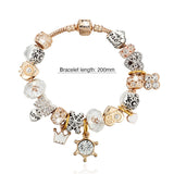 Pandora Inspired Full Set Beaded Charm Bracelet - White/ Gold