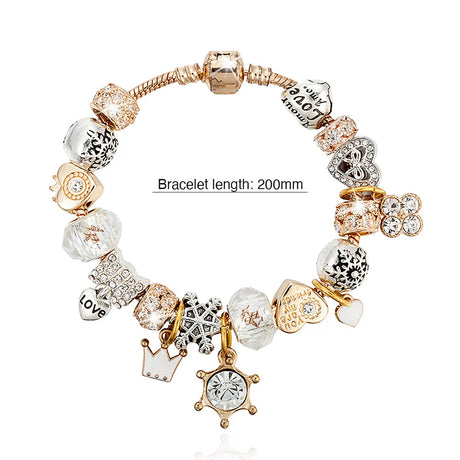 Pandora Inspired Full Set Beaded Charm Bracelet - White/ Gold