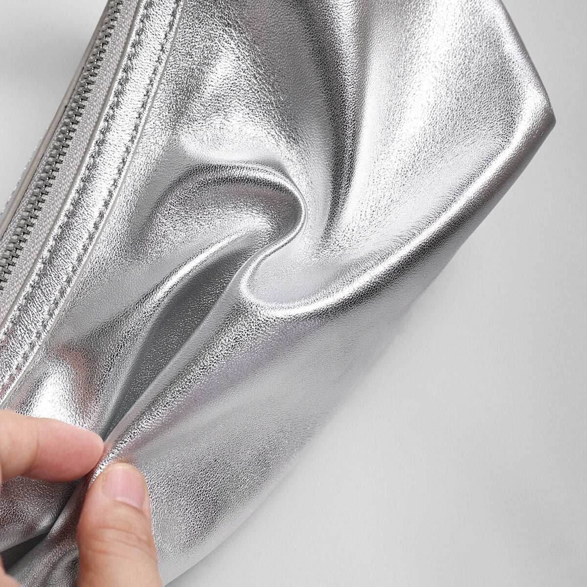 Soft Leather Crescent Crossbody - Silver