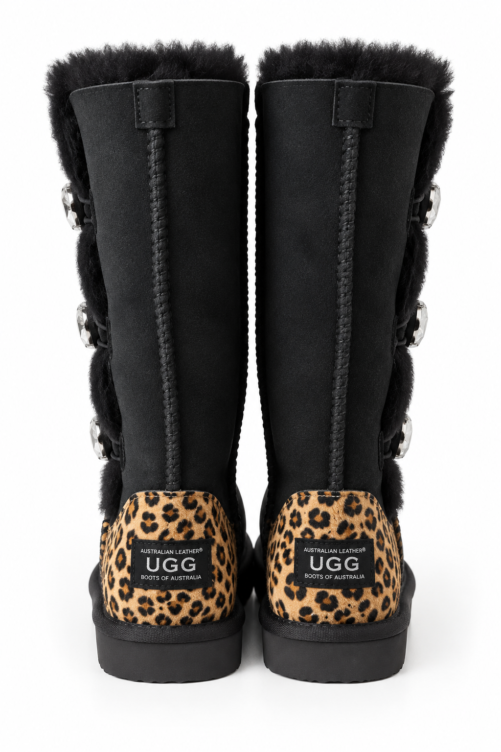 Australian Leather Ugg Swarovski Elements 3button - Black Leopard - AU5