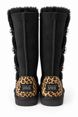 Australian Leather Ugg Swarovski Elements 3button - Black Leopard - AU5