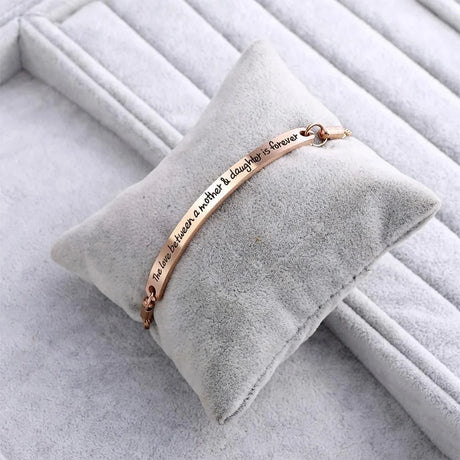 Bullion Gold Mother's Love Inscriptions Rose Gold Bar Bracelet