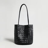 Woven Lambskin Bucket Tote - Black