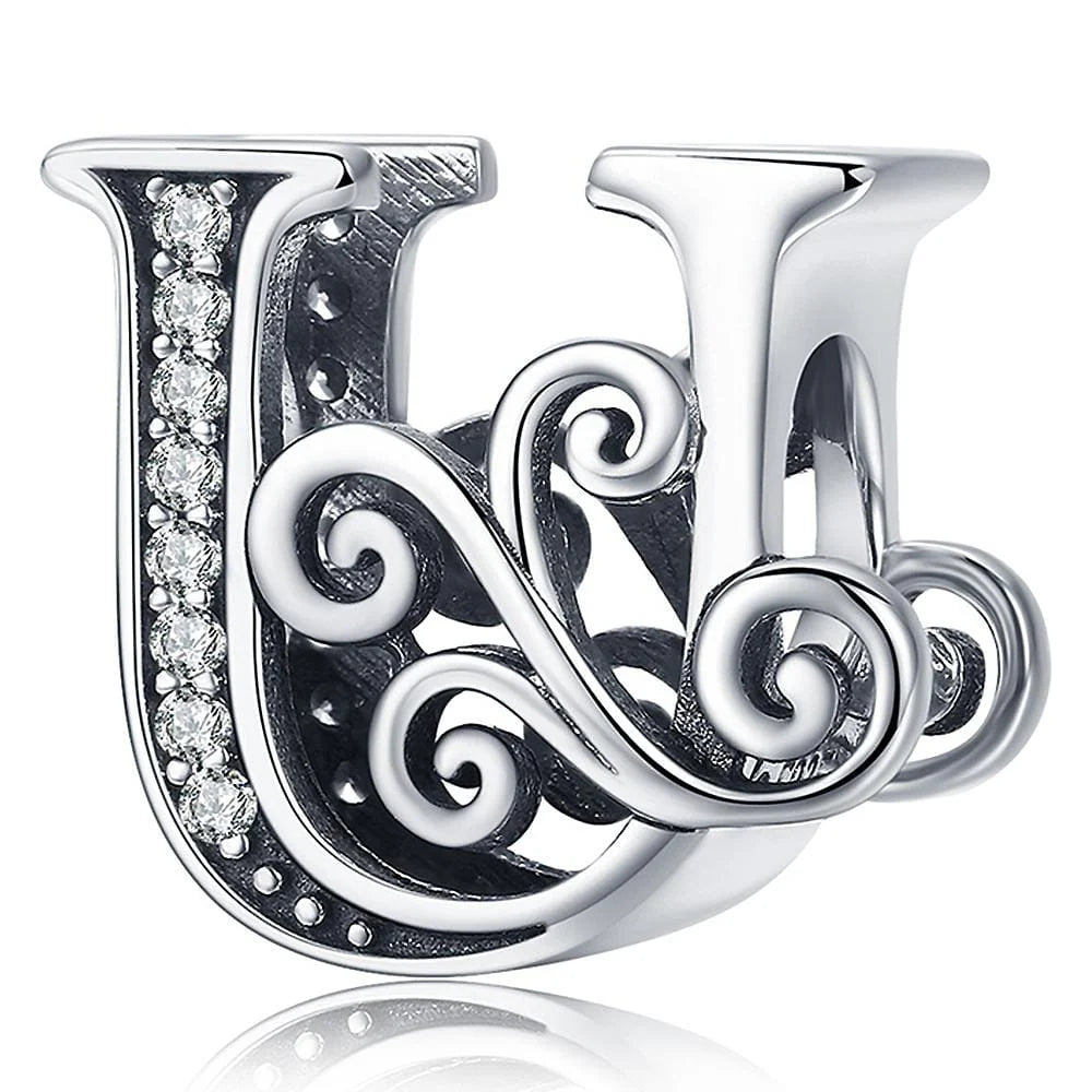 Solid 925 Sterling Silver Vintage Inspired Antique Alphabet Charm