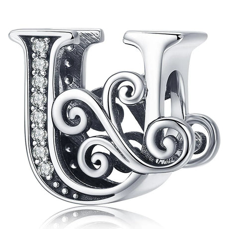 Solid 925 Sterling Silver Vintage Inspired Antique Alphabet Charm
