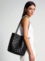 Woven Lambskin Bucket Tote - Black