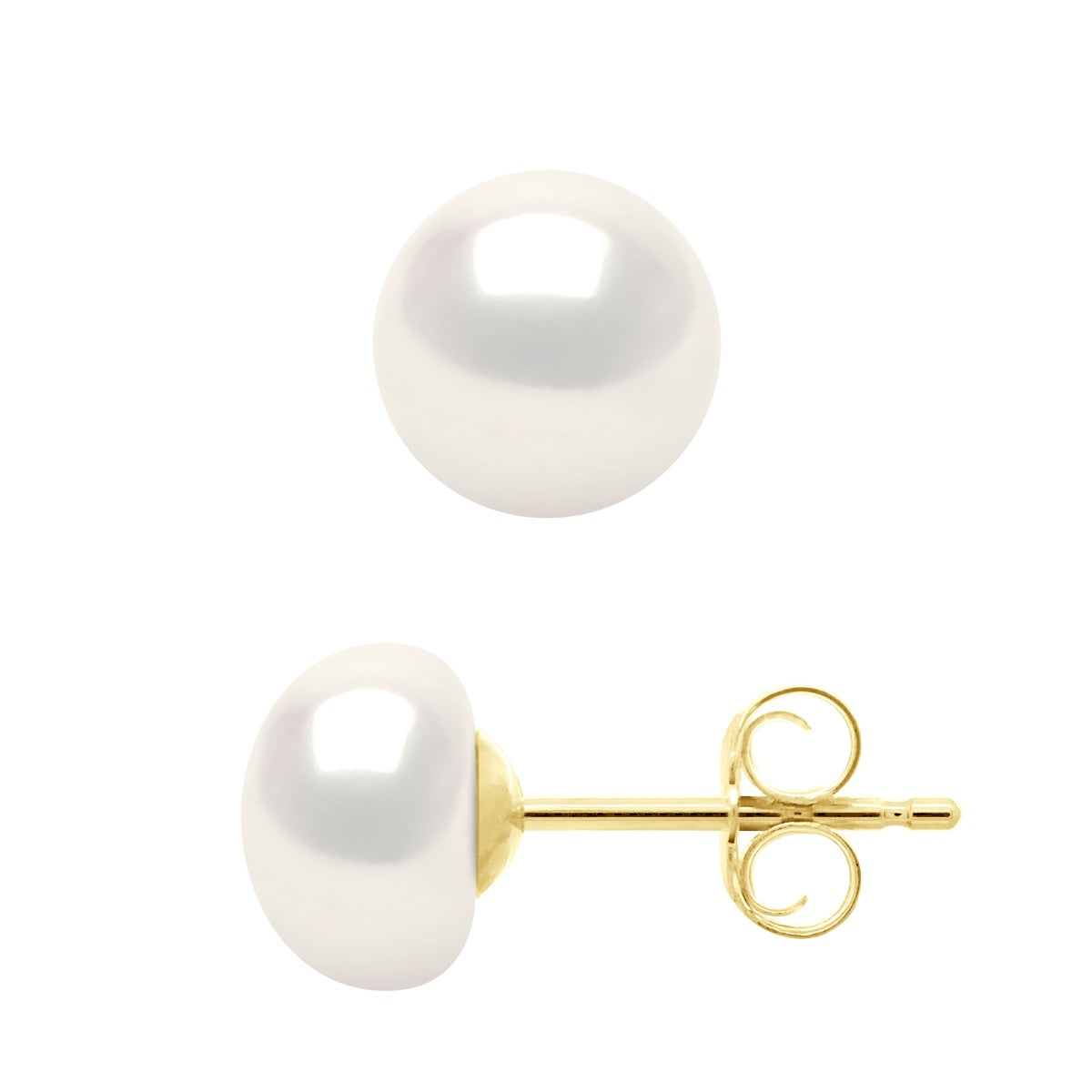 Earrings Real Cultured Freshwater Pearls Button 7-8 mm - Natural White - Longueur 42 cm