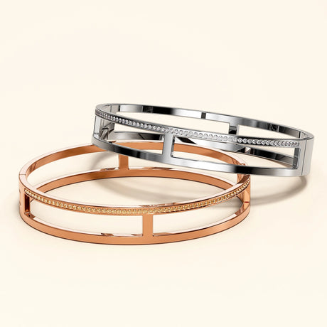 Bullion Gold Lucky Dimension Cuff Stainless Steel Bangle with a High Polish Finish