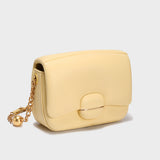 Structured Buckle Leather Shoulder Bag - Yellow