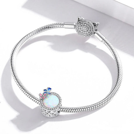 Solid 925 Sterling Silver Pink and Blue Inlay Couple Butterfly Pandora Inspired Charm