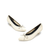 Rhinestone Bow Kitten Heels - Ivory