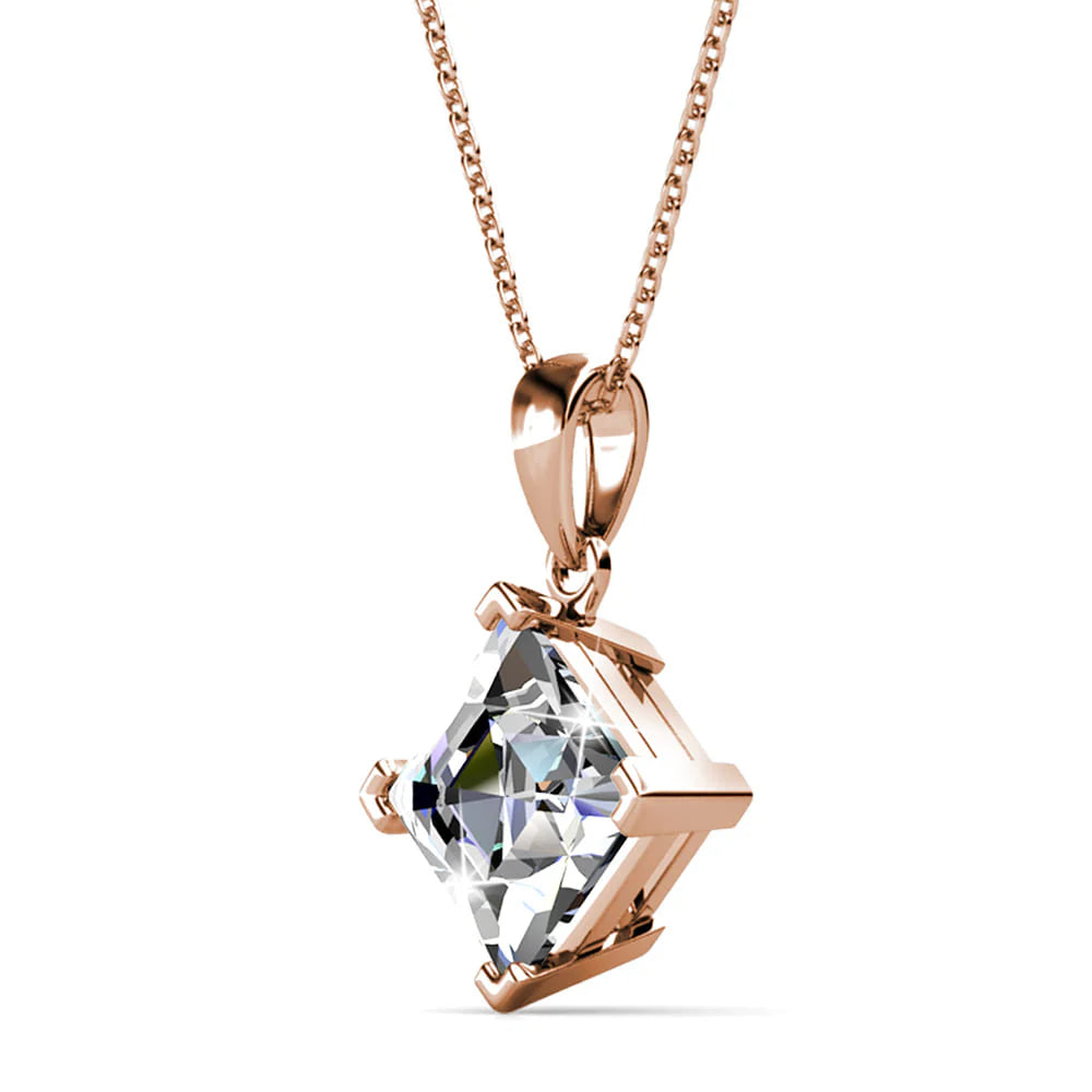 Krystal Couture Square-Cut Pendant Necklace Embellished with SWAROVSKI Crystals in Rose Gold