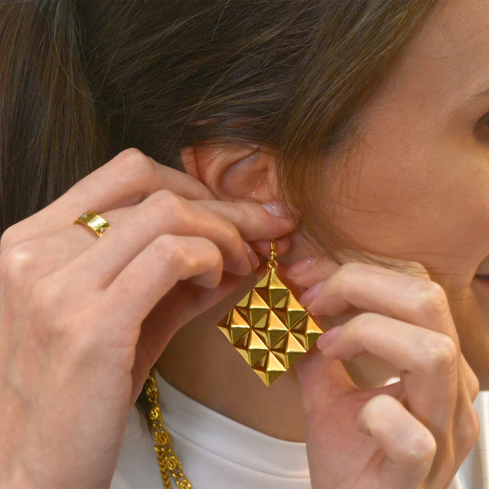 Bullion Gold Fascination Geometric Style Diamond Shape Metallic Earrings Gold