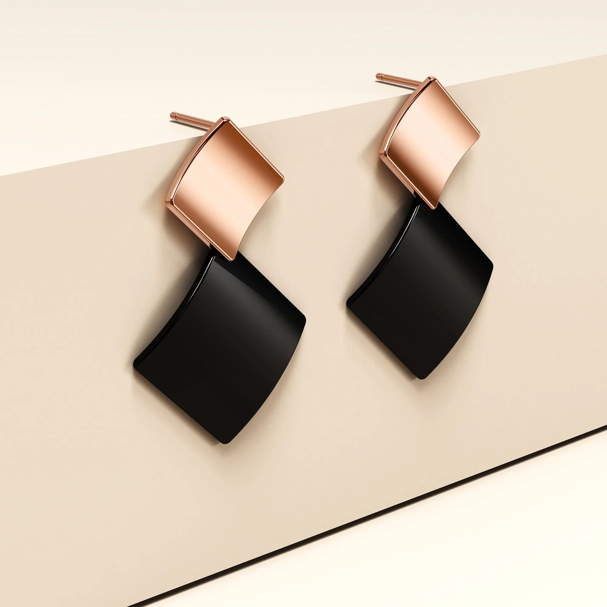Bullion Gold Black & Rose Gold Divalicious Curved Geometric Earrings