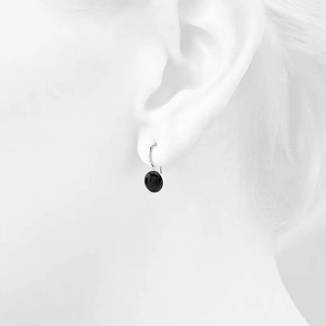 Solid 925 Sterling Silver Black Onyx Earrings Round Cabochon