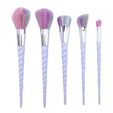 5 Piece Unicorn Brush Set Professional Fiber Makeup Brush Multi Task Rainbow