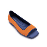 Colorblock Peep Toe Knit Flats - Orange