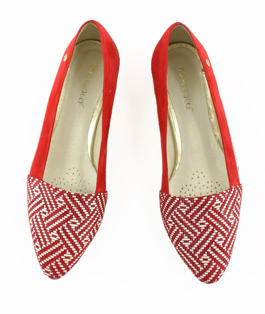 Bosccolo Womens Ballerina - Red Suede