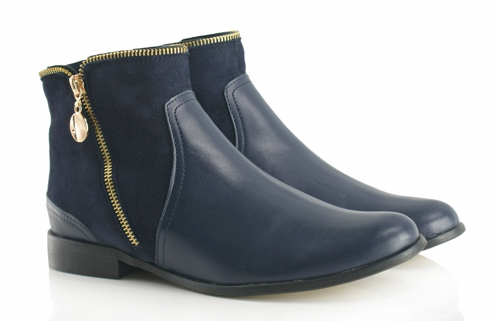 Bosccolo Womens Boots With Zipper - Navy Blue/Suede